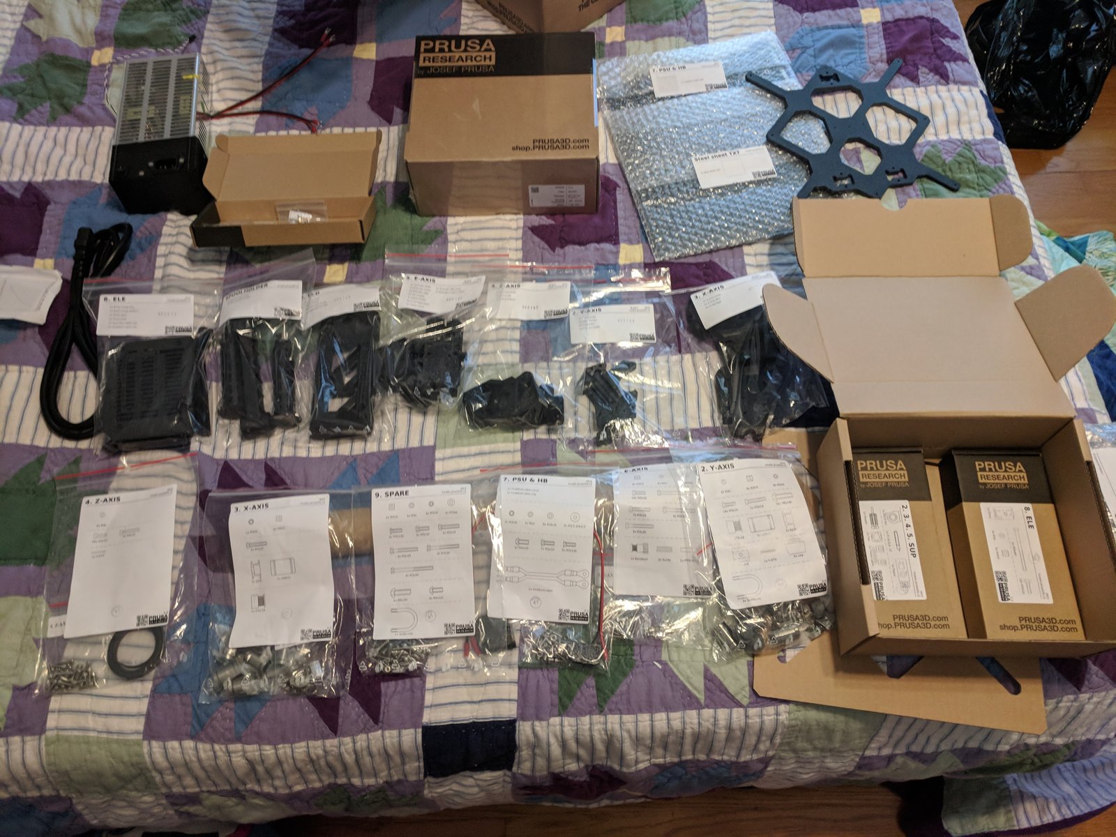 Prusa Mk3 kit laid out