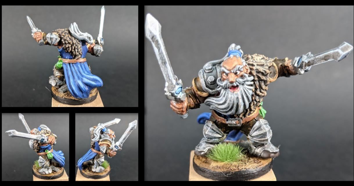 Painted dwarf miniature figure. Final collage of painted 2021 Benchmark Model