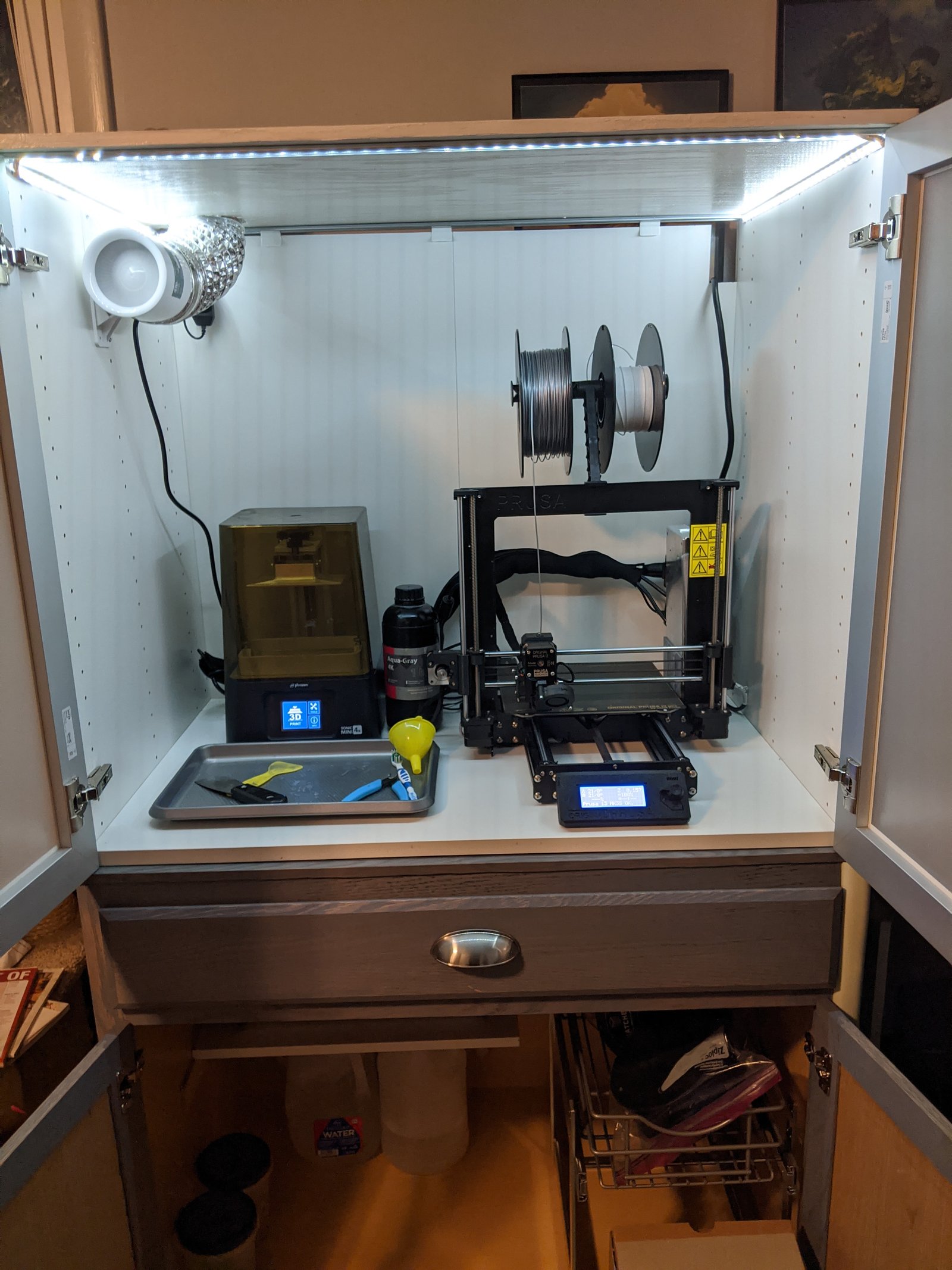 Image of resin and FDM printing setup