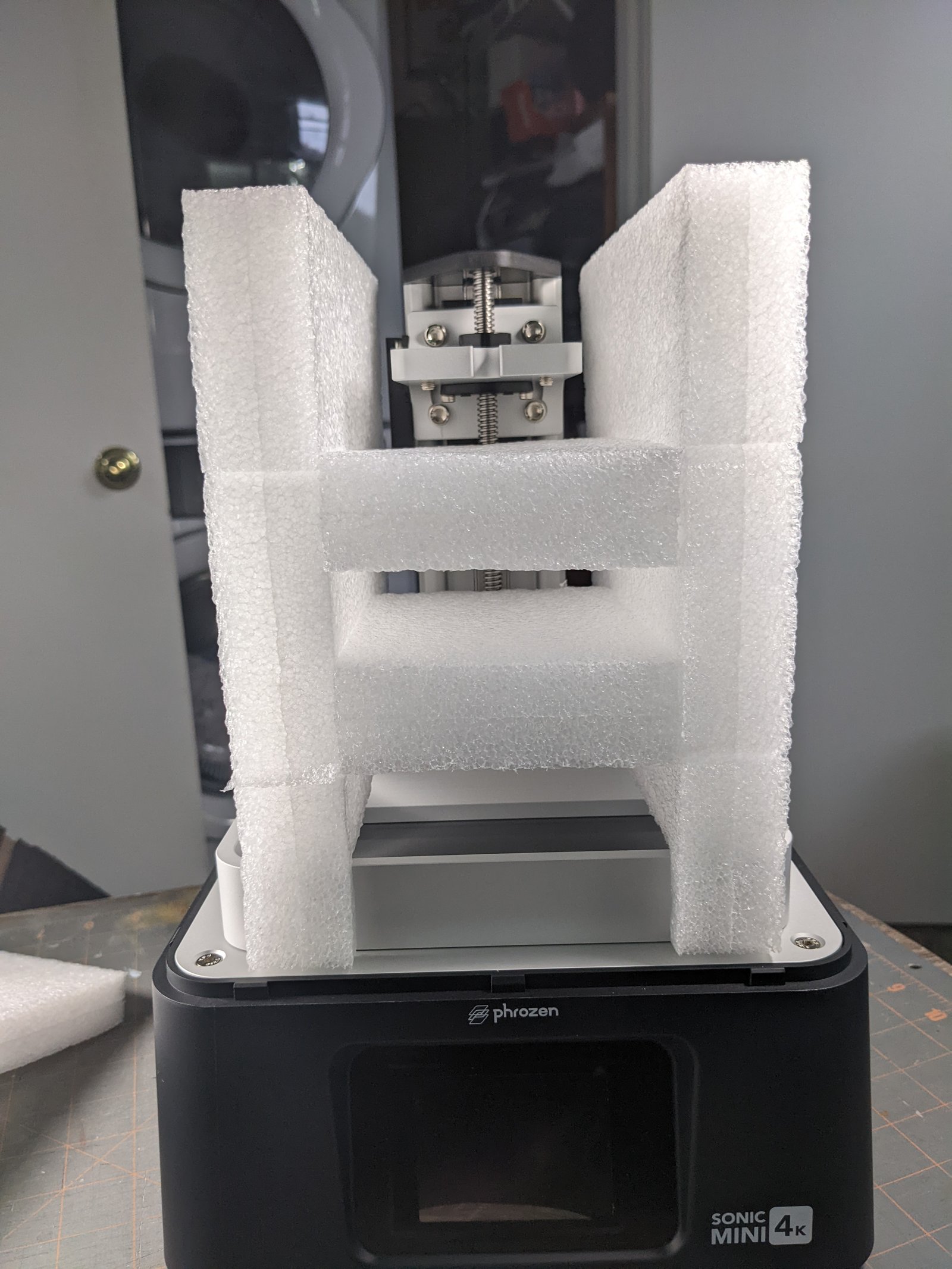 Phrozen Sonic Mini 4K out of box wrapped in Styrofoam