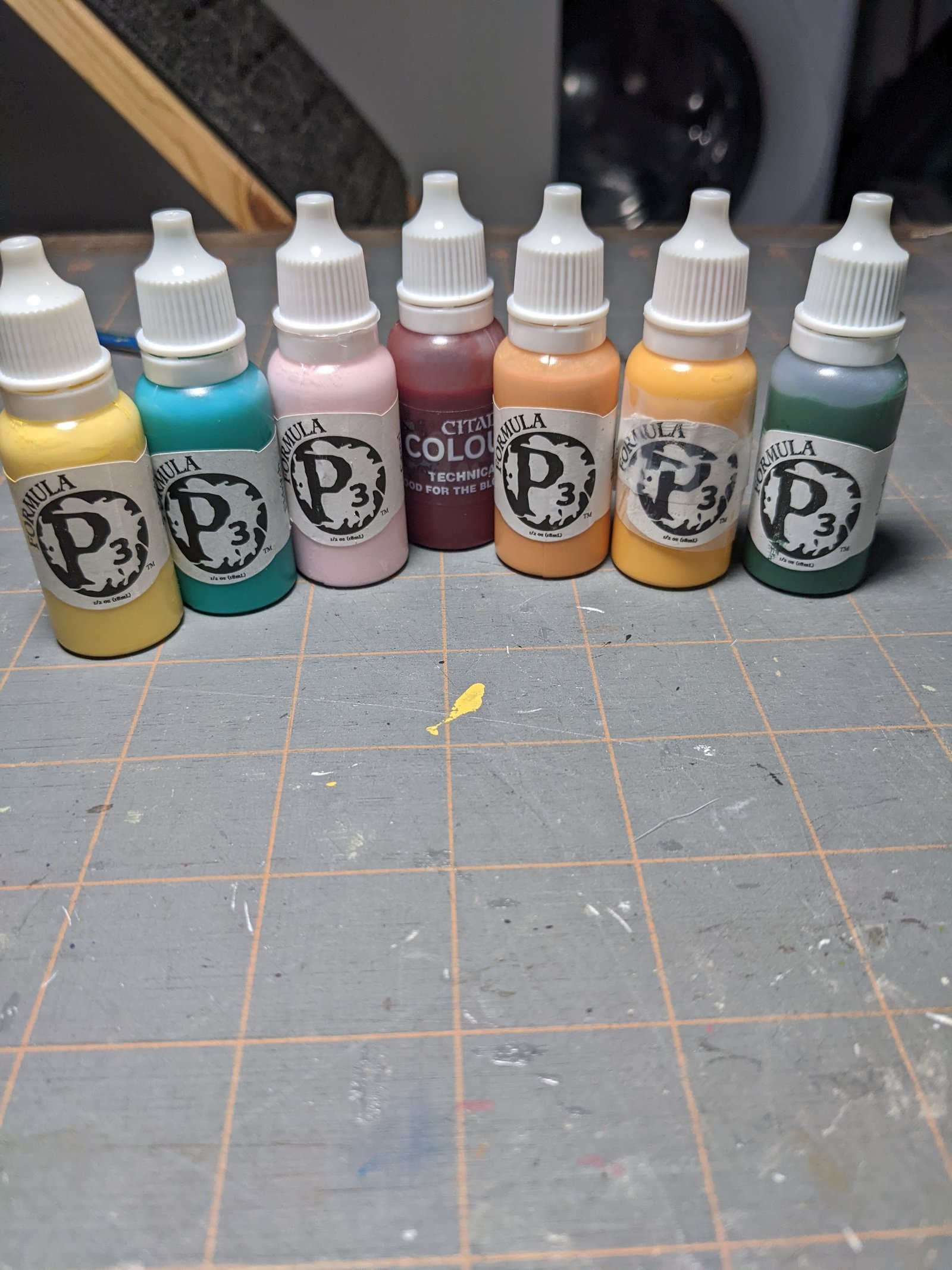 Newly transferred collection of P3 paint in dropper bottles